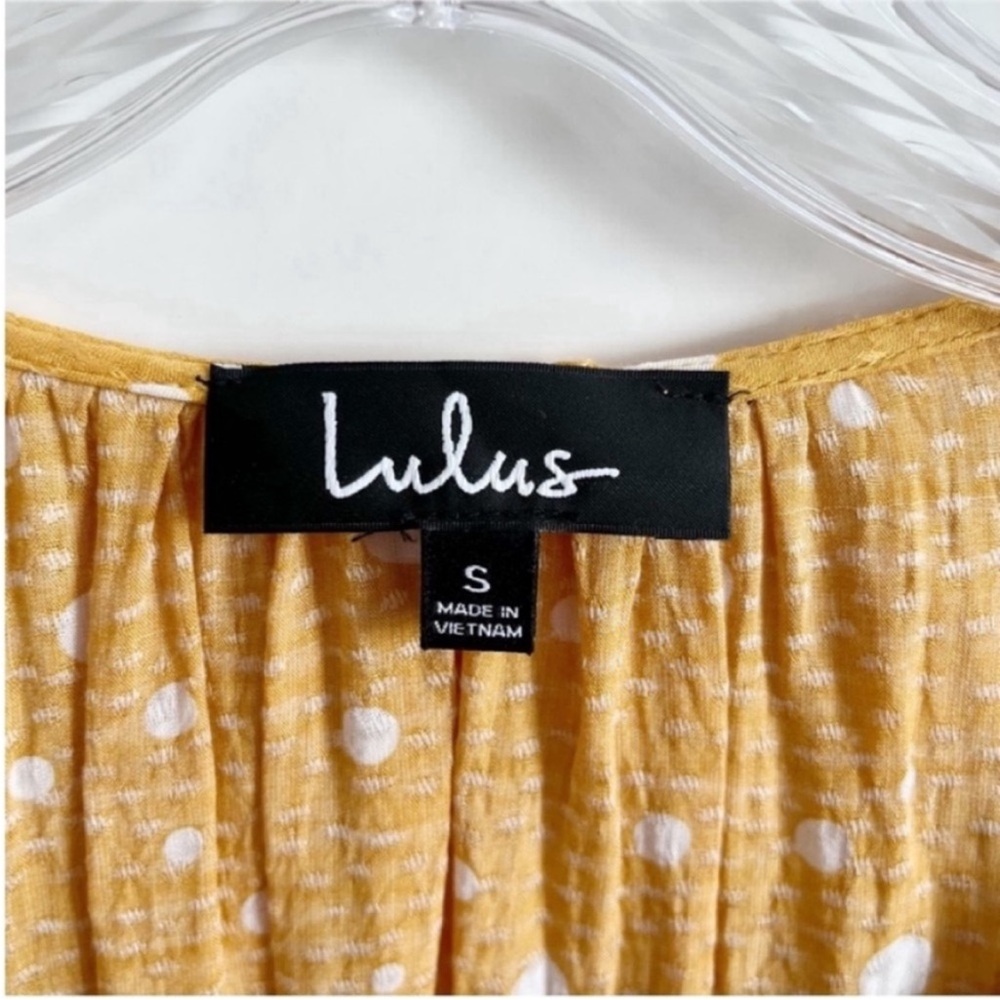 Lulu's West End Long Sleeve Top yellow mustard polka dots ruffled cropped - Picture 7 of 10